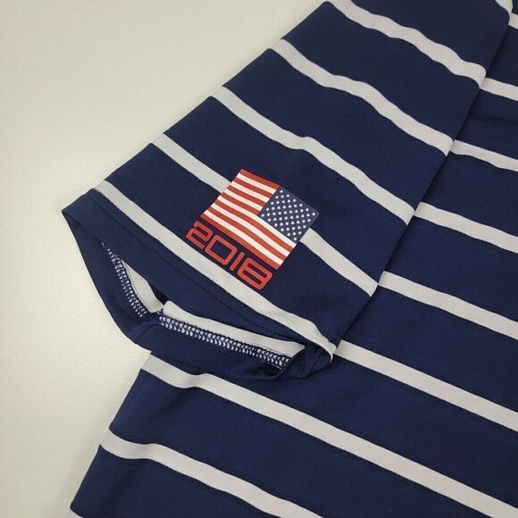 Ralph Lauren RLX USA Sz Large Blue Red Striped Performance Golf Polo Shirt Mens - Picture 5 of 9